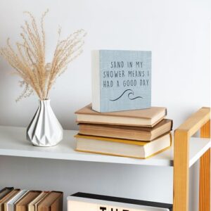 Qvapt Beach Wooden Sign,Coastal Bathroom Signs,Beach Theme Bathroom Decor,Sand in My Shower Means I Had a Great Day Wood Box Sign,Coastal Easter Decor for Home House Table Desk Shelf - Image 4