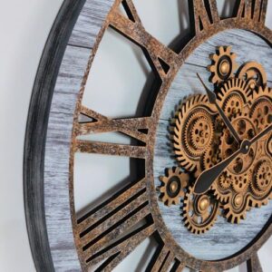 The Gears Clock 36\'\' Inch Real Moving Gear Wall Clock Vintage Industrial Oversized Rustic Farmhouse (Silver Grey) - Image 4
