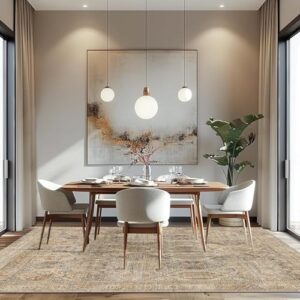 Bavni Area Rug 5X7 Machine Washable Vintage Distressed Print Ultra-Thin Chenille Hallway Bedroom Kitchen Entrance Accent Rug, Low Pile Lightweight Non Slip with Gripper, Clay - Image 3