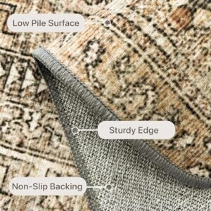Bavni Area Rug 5X7 Machine Washable Vintage Distressed Print Ultra-Thin Chenille Hallway Bedroom Kitchen Entrance Accent Rug, Low Pile Lightweight Non Slip with Gripper, Clay - Image 6