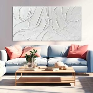XIANSHOU Home Decor White Abstract Wall Decor Maximalist Artwork Textured Canvas Wall Art Pictures for Living Room Bedroom Home Office Decor 24\"x48\" - Image 3