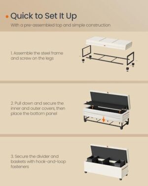 SONGMICS HOME Storage Ottoman Bench, Storage Chest, 15.7 x 43.3 x 15.7 Inches, End of Bed Bench, 27 Gal. (103 L), for Bedroom, Entryway, Living Room, Cream White ULSF533W01 - Image 6
