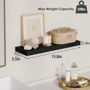 Fixwal Floating Shelves for Wall, Wall Mounted Rustic Wood Shelves for Bathroom, Living Room, Bedroom and Kitchen, Wall Shelves for Storage,Books,Room Decor (Black, Set of 4, 15.8 Inch) - Image 3