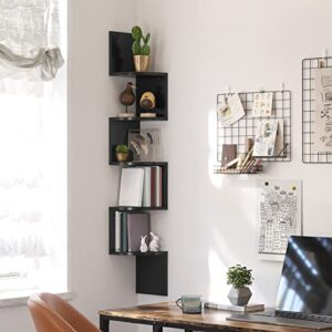 VASAGLE Corner Shelf Wall Mount, 5-Tier Floating Corner Bookshelf, Plant Shelf for Bedroom, Living Room, Bathroom, Home Office, Ink Black - Image 4
