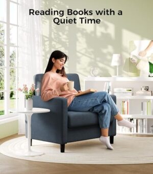 Welzona Sofa Accent Chair, 33\" Reading Chair for Bedroom, Tool-Free Setup Living Room Accent Chairs, Comfy Arm Chairs Living Room, All-Wood Reading Nook, Blue Grey - Image 6
