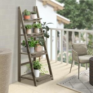 Jerry & Maggie 4-Tier Wooden Ladder Shelf - Rustic Bookshelf, Plant Stand, Storage Rack for Living Room, Bedroom, Patio, Farmhouse Décor (Light Brown) - Image 3