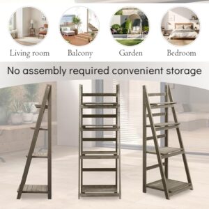 Jerry & Maggie 4-Tier Wooden Ladder Shelf - Rustic Bookshelf, Plant Stand, Storage Rack for Living Room, Bedroom, Patio, Farmhouse Décor (Light Brown) - Image 7