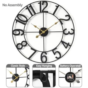 Sorbus Large Wall Clock for Living Room Decor – Easy to Hang 24-Inch Big Wall Clock – Metal Wall Art for Kitchen, Bedroom, Home, Office – Analog Decorative Wall Clock (Black) - Image 4