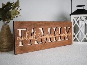 Lara Laser Works Personalized 3D Family Sign w/Names - 4 Wooden Colors, 2 Sizes - Decorative Wall Decor, Custom Wood Sign, Customized Gifts - Image 4