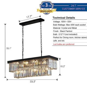 Weesalife Crystal Chandeliers for Dining Room 11-Light Black Modern Chandelier Rectangle Contemporary Pendant Light Fixture for Kitchen Island Bar L33.5 Inch - Image 3