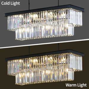 Weesalife Crystal Chandeliers for Dining Room 11-Light Black Modern Chandelier Rectangle Contemporary Pendant Light Fixture for Kitchen Island Bar L33.5 Inch - Image 6
