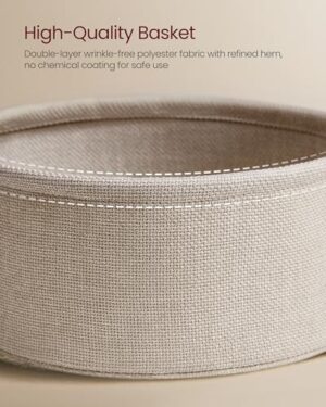 VASAGLE End Table, Small Bedside Table with Fabric Basket, Modern Nightstand, Round Side Table, for Living Room, Bedroom, Matte White and Camel Brown ULET223W10 - Image 6