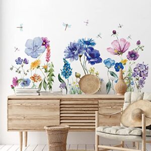 Zonon 6 Pcs Flowers Wall Decals Stickers Vinyl Removable Peel and Stick Colorful Dragonflies Floral Wall Murals Decor for Bedroom Living Room Nursery(Beautiful) - Image 3