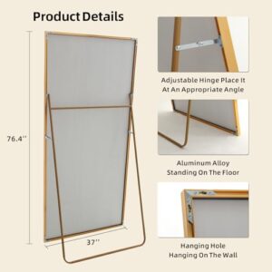 Beauty4U 76\" x 37\" Large Full Length Mirror with Stand, Gold Wall Mounting Full Body Tempered Mirror, Metal Frame Full-Length Mirror for Living Room, Bedroom - Image 3