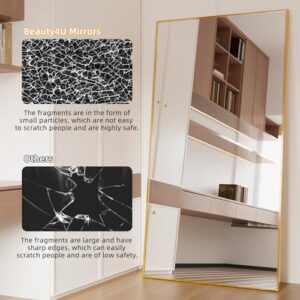 Beauty4U 76\" x 37\" Large Full Length Mirror with Stand, Gold Wall Mounting Full Body Tempered Mirror, Metal Frame Full-Length Mirror for Living Room, Bedroom - Image 5