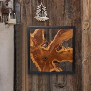 Warmaxx Rustic Teak Wood Wall Decor 17\'\'x17 Farmhouse Live Edge Wall Art Decoration for Home Living Room Bedroom Office Handcrafted Square Wooden Flower Design Wall Décor - Image 3