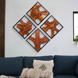 Warmaxx Rustic Teak Wood Wall Decor 17\'\'x17 Farmhouse Live Edge Wall Art Decoration for Home Living Room Bedroom Office Handcrafted Square Wooden Flower Design Wall Décor - Image 7