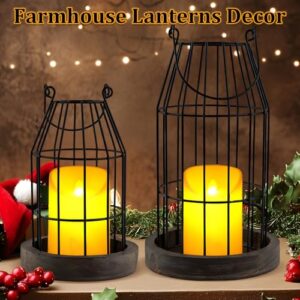 VIVIRENOIR Farmhouse Lanterns - Set of 2 Rustic Home Decor with Flameless Candles, Wire Metal Cloche Decorative Candle Holders for Living Room, Fireplace Mantel, Dining Table (Brown) - Image 3