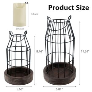 VIVIRENOIR Farmhouse Lanterns - Set of 2 Rustic Home Decor with Flameless Candles, Wire Metal Cloche Decorative Candle Holders for Living Room, Fireplace Mantel, Dining Table (Brown) - Image 4