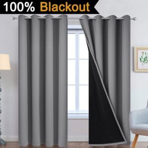 Yakamok 100% Blackout Curtains 84 Inches Long, 2 Thick Layers Heat and Full Light Blocking Soft Thermal Insulated Drapes for Bedroom(52\" Wide Each Panel, Grey, 2 Panels) - Image 3