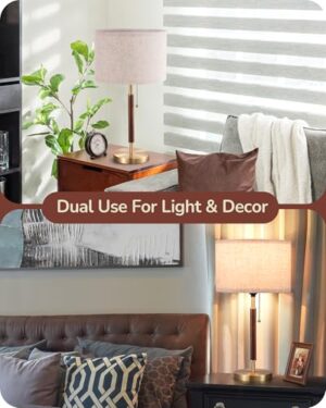 EDISHINE Mid Century Table Lamp, Bedside Lamp with Pull Chain Switch, Solid Wood & Metal Pole, Modern Nightstand Table Lamp for Living Room, Bedroom, Office, Frosted Bronze & Wood Finish - Image 3