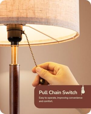 EDISHINE Mid Century Table Lamp, Bedside Lamp with Pull Chain Switch, Solid Wood & Metal Pole, Modern Nightstand Table Lamp for Living Room, Bedroom, Office, Frosted Bronze & Wood Finish - Image 4