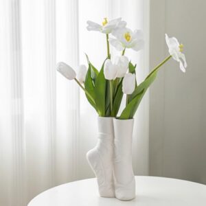 Lvases Ballet Shoe Modern Ceramic Vase, Nordic Art Ins Style Decorative Ceramic Aesthetic Foot Flower Vase for Home Living Room Table Bookshelf Decor (Matte White W 6\" X H 9\") - Image 3