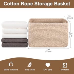 OIASKET Storage Baskets for Organizing, Woven Decorative Baskets for Shelves - Books, Towels, and Clothes, Cotton Rope Toy Storage Bins, 12.7\'\'Lx9\'\'Wx7.8\'\'H, Pack of 4, Brown - Image 3