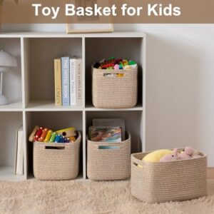 OIASKET Storage Baskets for Organizing, Woven Decorative Baskets for Shelves - Books, Towels, and Clothes, Cotton Rope Toy Storage Bins, 12.7\'\'Lx9\'\'Wx7.8\'\'H, Pack of 4, Brown - Image 7