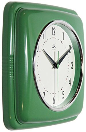 Infinity Instruments Square Silent Retro 9 inch Mid Century Modern Kitchen Diner Retro Wall Clock Quartz Sweep Movement (Green) - Image 3