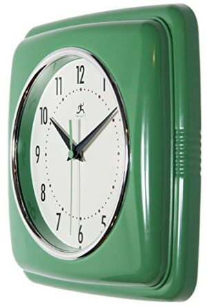 Infinity Instruments Square Silent Retro 9 inch Mid Century Modern Kitchen Diner Retro Wall Clock Quartz Sweep Movement (Green) - Image 4
