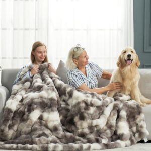 Cozy Bliss Faux Fur Throw Blanket for Couch, Fuzzy Soft Plush Thick Bubble Blanket for Sofa Bedroom Living Room, 50 * 60 Inches Tie-dye Taupe - Image 3