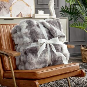 Cozy Bliss Faux Fur Throw Blanket for Couch, Fuzzy Soft Plush Thick Bubble Blanket for Sofa Bedroom Living Room, 50 * 60 Inches Tie-dye Taupe - Image 4