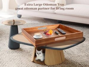 Serving Tray with Handles, 20 Inch Large Square Ottoman Tray Acacia Wood Decorative Tray for Living Room, Ottoman Coffee Table, Kitchen, Appetizers, Breakfast, Patio, Party - Image 4