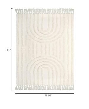 Lanffia Boho Area Rug 5\' x 7\'，Tufted Cotton Rainbow Living Room Rug Hand Woven Washable Farmhouse Tribal Floor Carpet for Entryway Bedroom Kitchen, Beige - Image 3