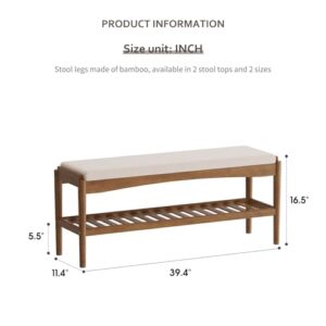 STDDRE Shoe Bench Entryway Bamboo 2-Tier Shoe Rack with Cushion Padded Seat Shoe Bench Organizer Stable for Entry, Hallway, Living Room, Bedroom, Closet (39.4 * 11.4 * 16.5IN, Brown-Beige) - Image 3