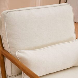 Karl home Accent Chair Mid-Century Modern Chair with Pillow Linen Fabric Upholstered Lounge Arm Chair with Solid Wood Frame & Soft Cushion for Living Room, Bedroom, Balcony, Beige - Image 7