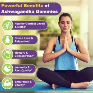 Ashwagandha Gummies - 10 in 1 Organic Ashwaganda Gummies for Women & Men, with L Theanine, Vitamin B6, Black Pepper for Relaxation*, Cognitive, Immune, Zzz, Cortisol, Vegan, Berry Flavor - 60 Count - Image 4