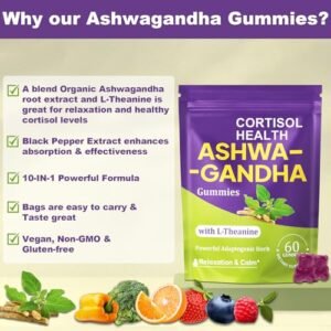 Ashwagandha Gummies - 10 in 1 Organic Ashwaganda Gummies for Women & Men, with L Theanine, Vitamin B6, Black Pepper for Relaxation*, Cognitive, Immune, Zzz, Cortisol, Vegan, Berry Flavor - 60 Count - Image 7