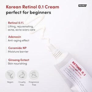 FRANKLY Retinol 0.1% Cream, 1.01 fl oz - Beginner Retinol | Night Cream | with Ceramides & Natural Ginseng | Anti-aging, Wrinkles Care, Reduces Congestion and hyperpigmentation | Korean Skin Care - Image 4