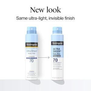 Neutrogena Ultra Sheer Body Mist Sunscreen Spray, Broad Spectrum SPF 70, Lightweight Spray Sunscreen, Non-Greasy & Water Resistant, Oil-Free & Non-Comedogenic UVA/UVB, 5 oz, Pack of 3 - Image 3