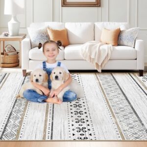 BESTSWEETIE 8x10 Area Rugs for Living Room Washable Moroccan Farmhouse Neutral Geometric Low Pile Non-Slip Soft Print Pattern Rug for Bedroom Kitchen Dining Room Entryway Black/Brown - Image 3