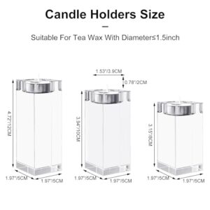 3 Pcs Crystal Candle Holders Clear Tea Light Candle Holders Square Candle Stand Glass Votive Candlestick Holders for Table Centerpieces,Wedding,Dinner Party Decor,3.15 in 3.94 in 4.72in - Image 2