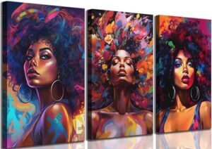 3Pcs African American Women Canvas Wall Art Colorful Graffiti Afro Girl Painting Modern Abstract Aesthetic Pictures Wall Decor Posters Print Artwork for Living Room Bedroom Home Decoration - Image 2