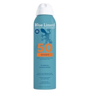 BLUE LIZARD Sport Mineral Sunscreen Spray SPF 50+, Dermatologist-Recommended Brand, Broad-Spectrum UVA/UVB Protection, Water-Resistant, Zinc Oxide Formula, Vegan, 5 fl oz - Image 2