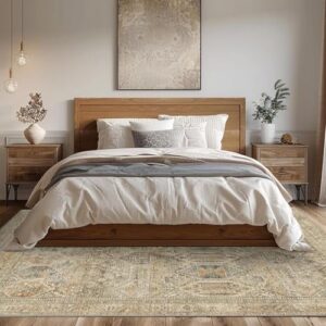 Bavni Area Rug 5X7 Machine Washable Vintage Distressed Print Ultra-Thin Chenille Hallway Bedroom Kitchen Entrance Accent Rug, Low Pile Lightweight Non Slip with Gripper, Clay - Image 2