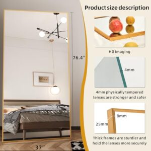 Beauty4U 76\" x 37\" Large Full Length Mirror with Stand, Gold Wall Mounting Full Body Tempered Mirror, Metal Frame Full-Length Mirror for Living Room, Bedroom - Image 2