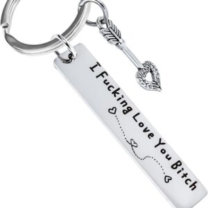Best Friend Keychain for Women,Stainless Steel Key Chain Engrave I Fucking Love You Bitch Birthday Christmas Friendship Gift for Bestie Best Friends Female Bff