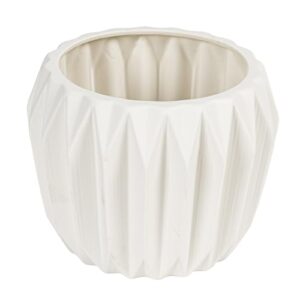Bloomingville Round Stoneware Fluted Planter, Matte White 8 Inch x 6 Inch - Image 2