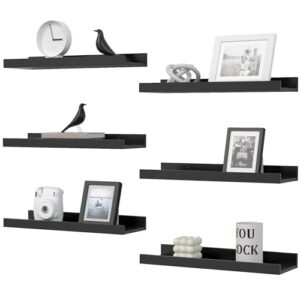 DOLLFIO Floating Shelves Set of 6, Black Wall Shelves with Lip, Display Shelves for Wall Decor, Modern Picture Ledge for Living Room, Bedroom, Nursery, Bathroom, Pictures, Books, Plants- Black - Image 2